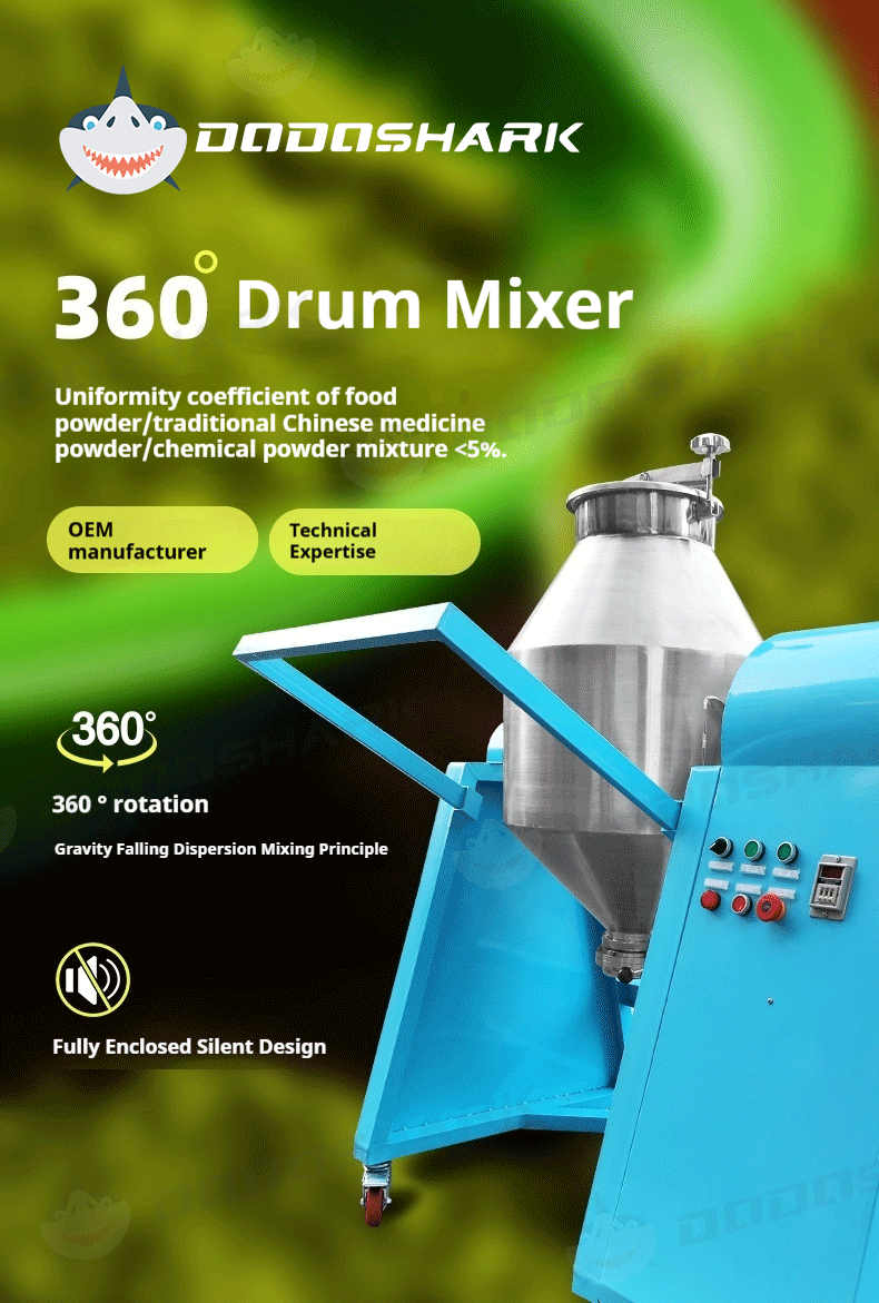 Dodoshark 360 Drum Mixer | Industrial Powder Blending Machine for Lab & Commercial Use