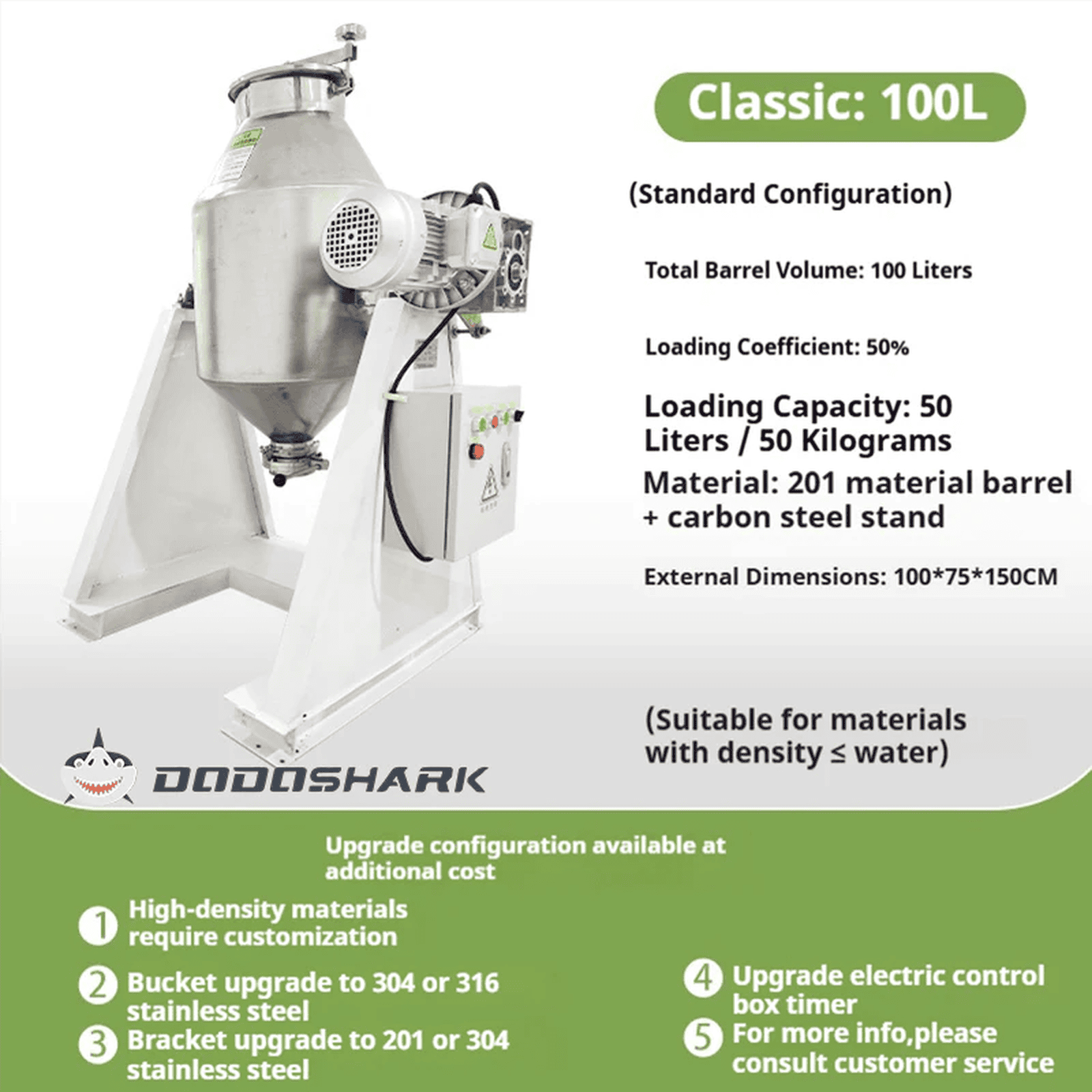 Dodoshark 360 Drum Mixer | Industrial Powder Blending Machine for Lab & Commercial Use - Dodoshark