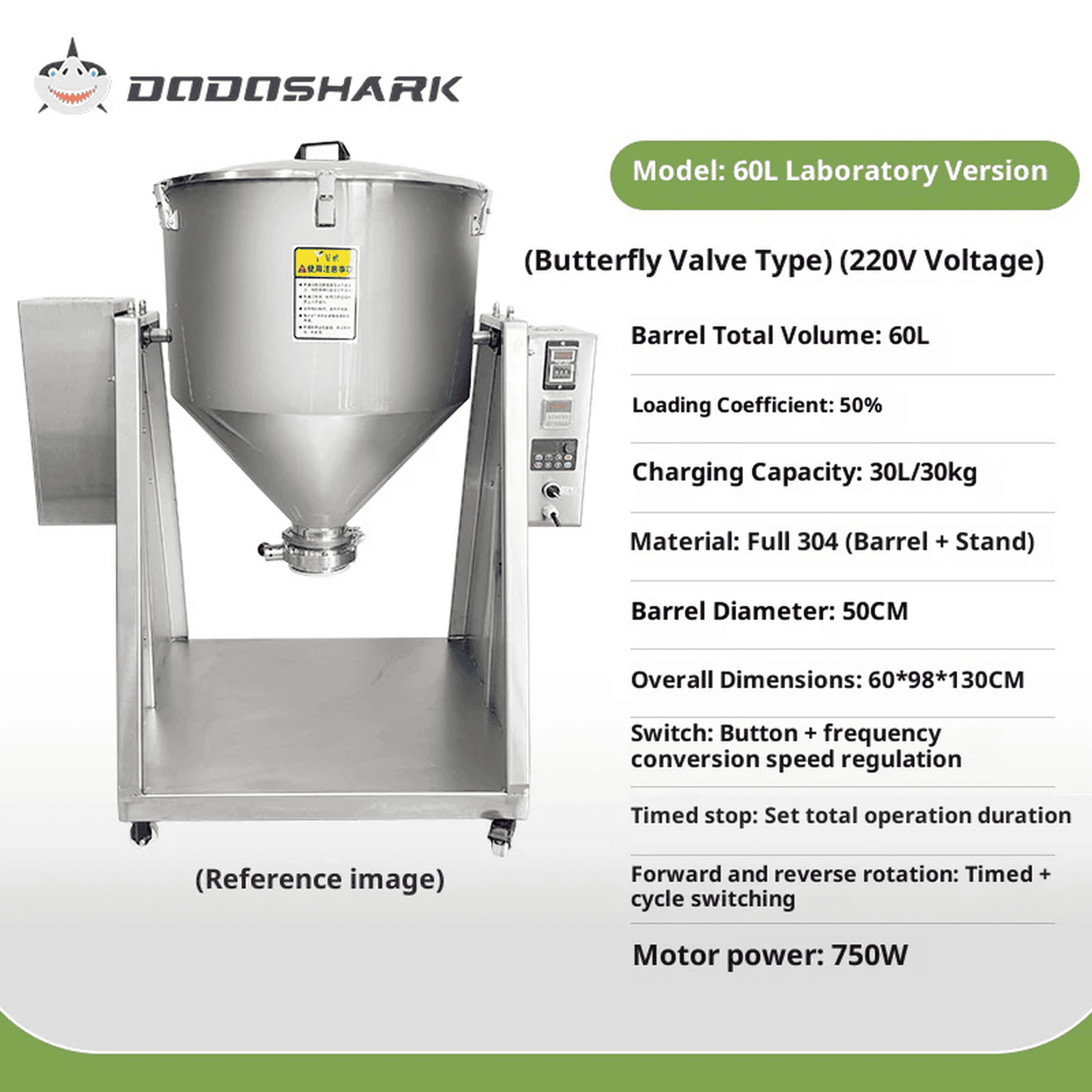 Dodoshark 360 Drum Mixer | Industrial Powder Blending Machine for Lab & Commercial Use - Dodoshark