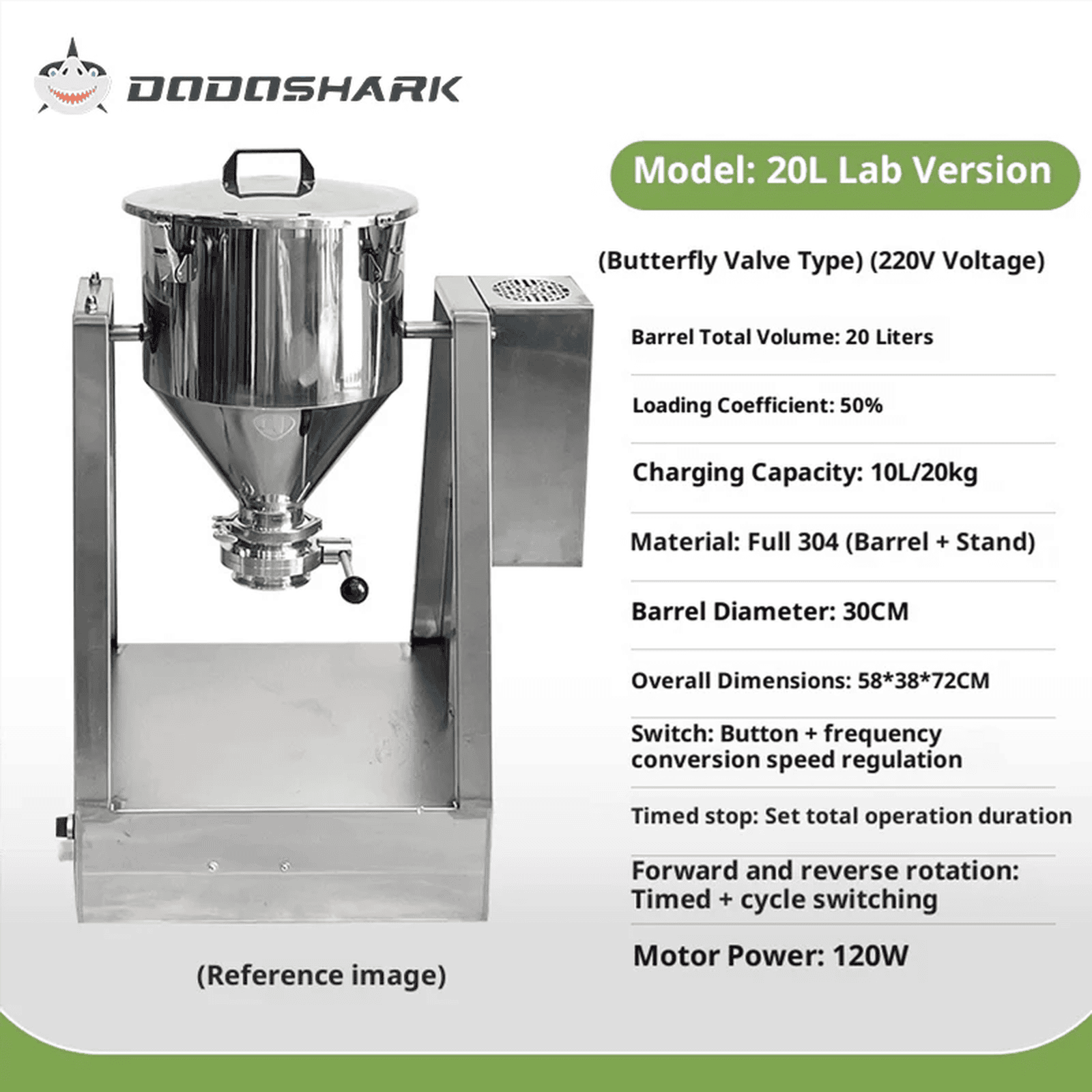 Dodoshark 360 Drum Mixer | Industrial Powder Blending Machine for Lab & Commercial Use - Dodoshark