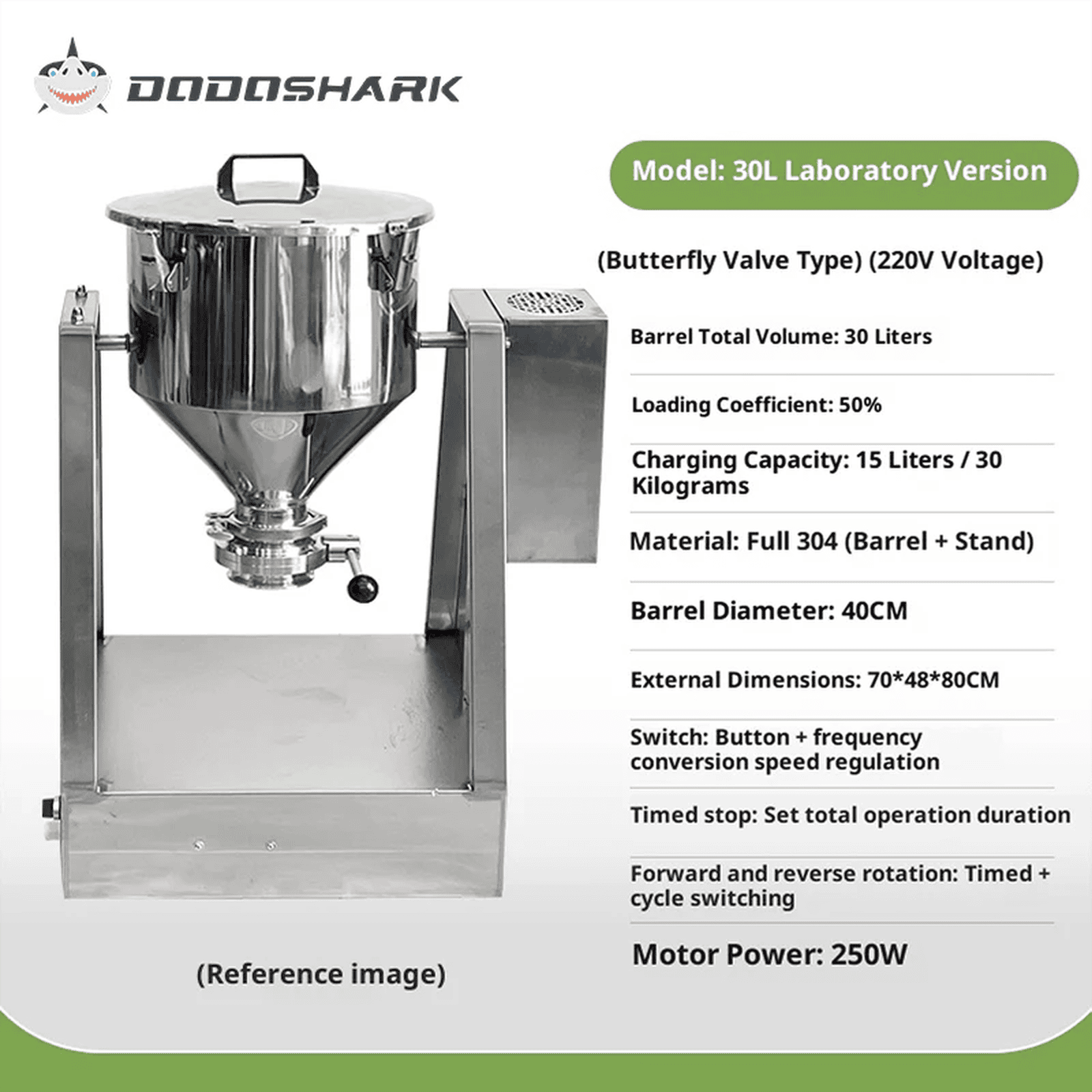 Dodoshark 360 Drum Mixer | Industrial Powder Blending Machine for Lab & Commercial Use - Dodoshark