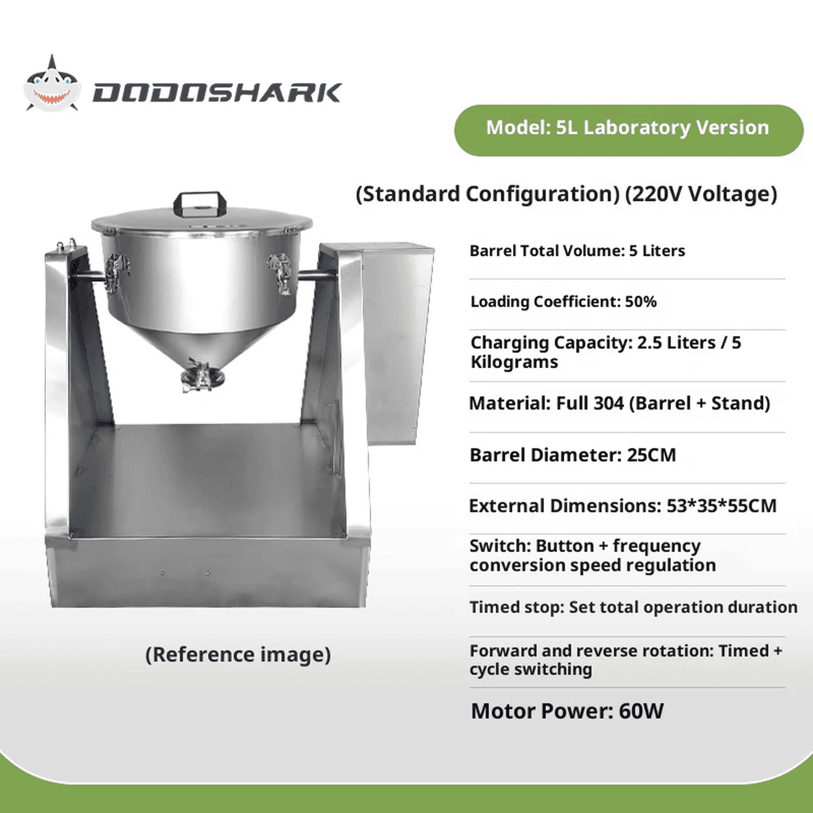 Dodoshark 360 Drum Mixer | Industrial Powder Blending Machine for Lab & Commercial Use - Dodoshark