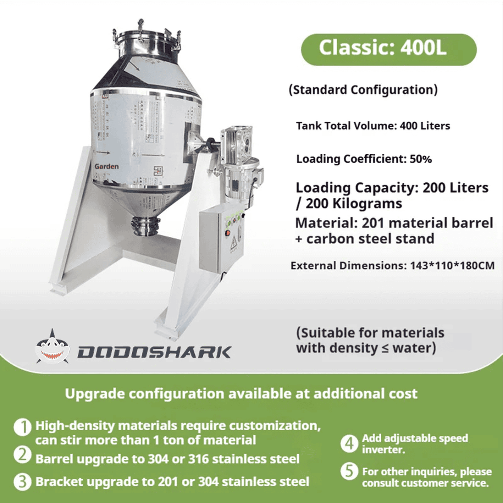 Dodoshark 360 Drum Mixer | Industrial Powder Blending Machine for Lab & Commercial Use - Dodoshark