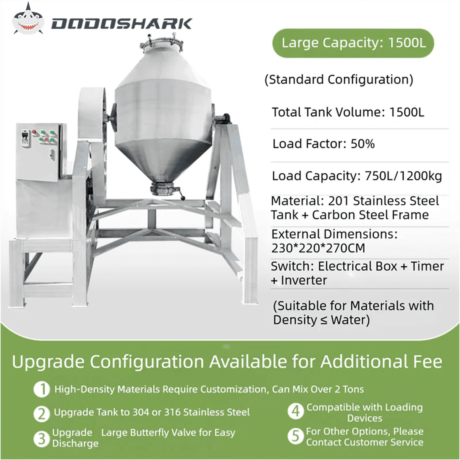 Dodoshark 360 Drum Mixer | Industrial Powder Blending Machine for Lab & Commercial Use - Dodoshark