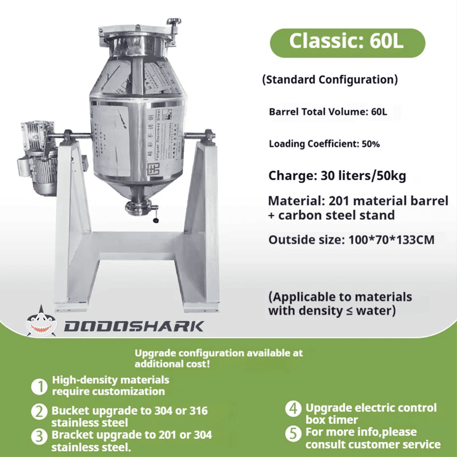 Dodoshark 360 Drum Mixer | Industrial Powder Blending Machine for Lab & Commercial Use - Dodoshark