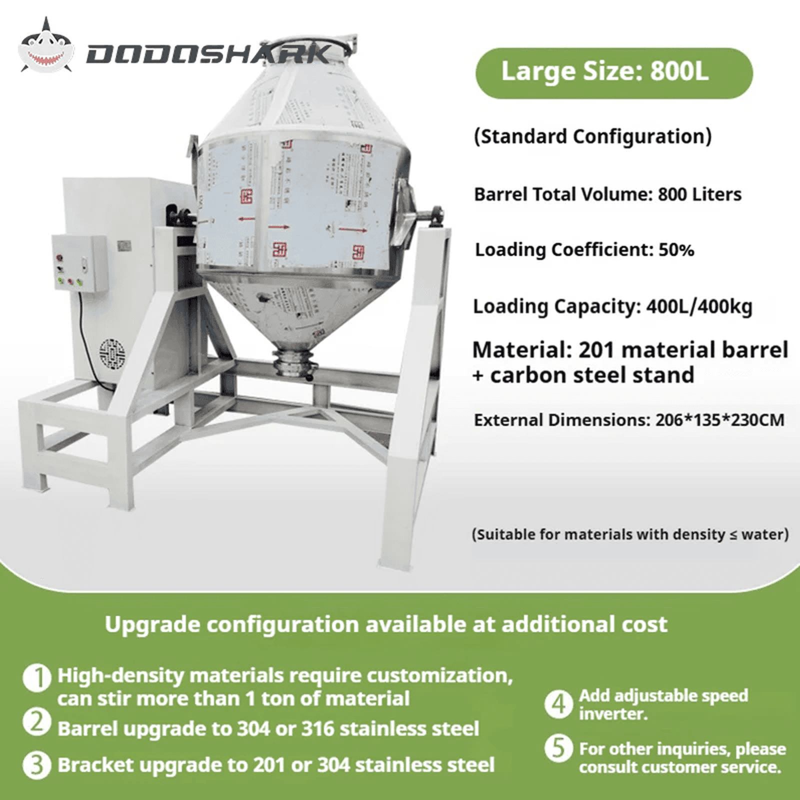 Dodoshark 360 Drum Mixer | Industrial Powder Blending Machine for Lab & Commercial Use - Dodoshark