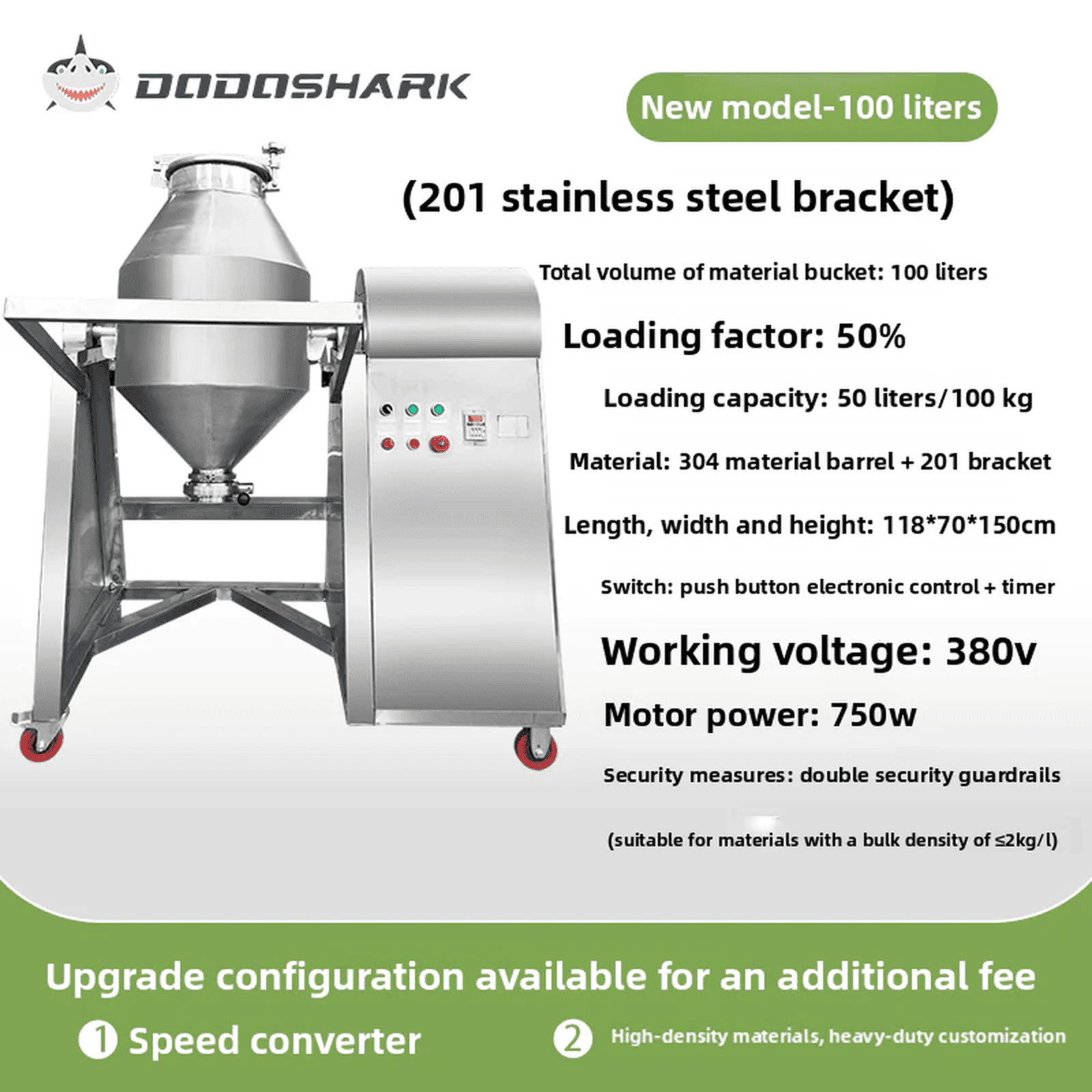 Dodoshark 360 Drum Mixer | Industrial Powder Blending Machine for Lab & Commercial Use - Dodoshark