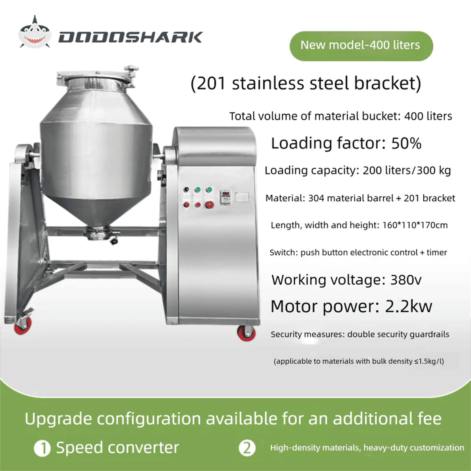 Dodoshark 360 Drum Mixer | Industrial Powder Blending Machine for Lab & Commercial Use - Dodoshark