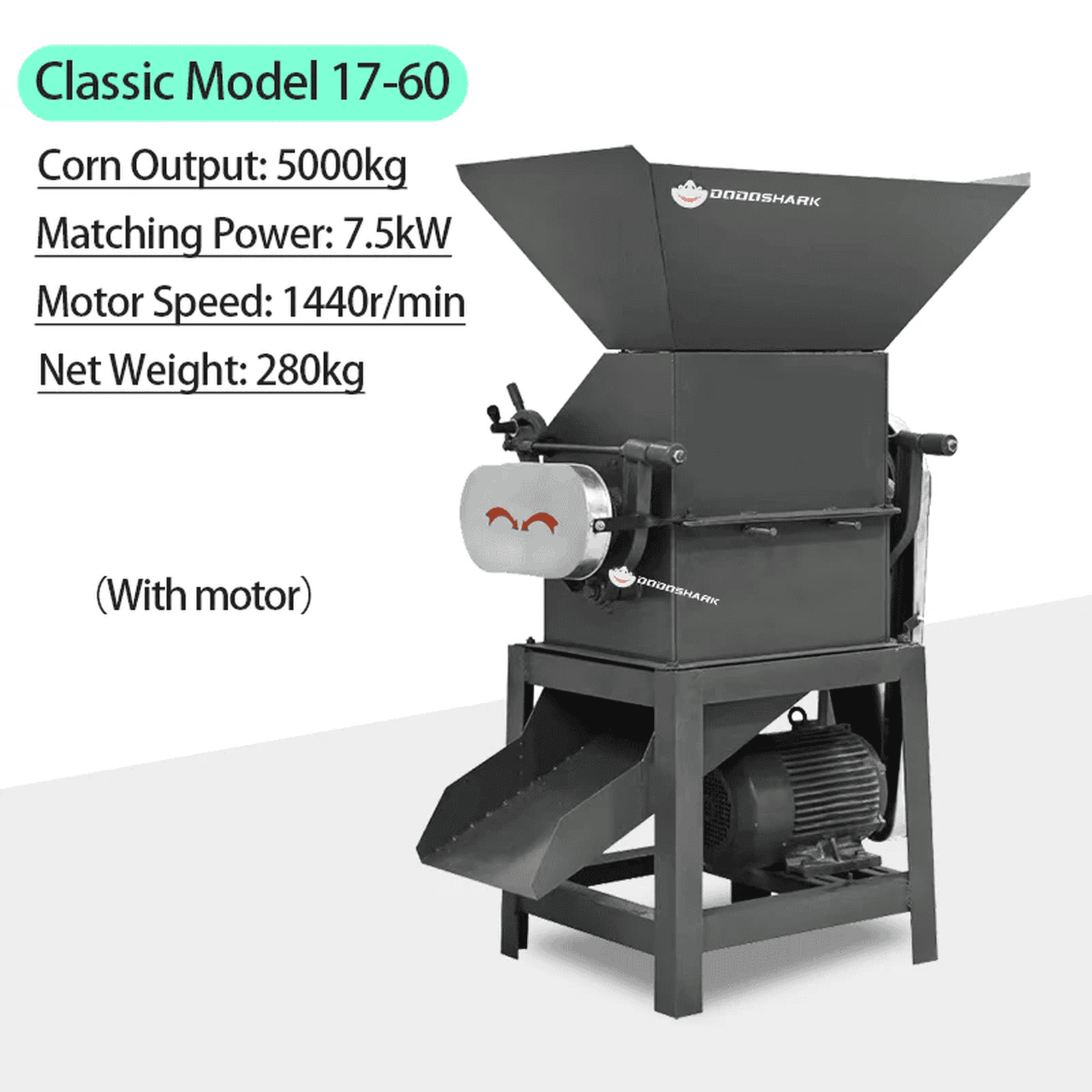 Dodoshark Commercial Double Roller Crusher | Grain Cracker for Corn, Peanuts, Sorghum, Soybeans (Farming & Food Processing) - Dodoshark