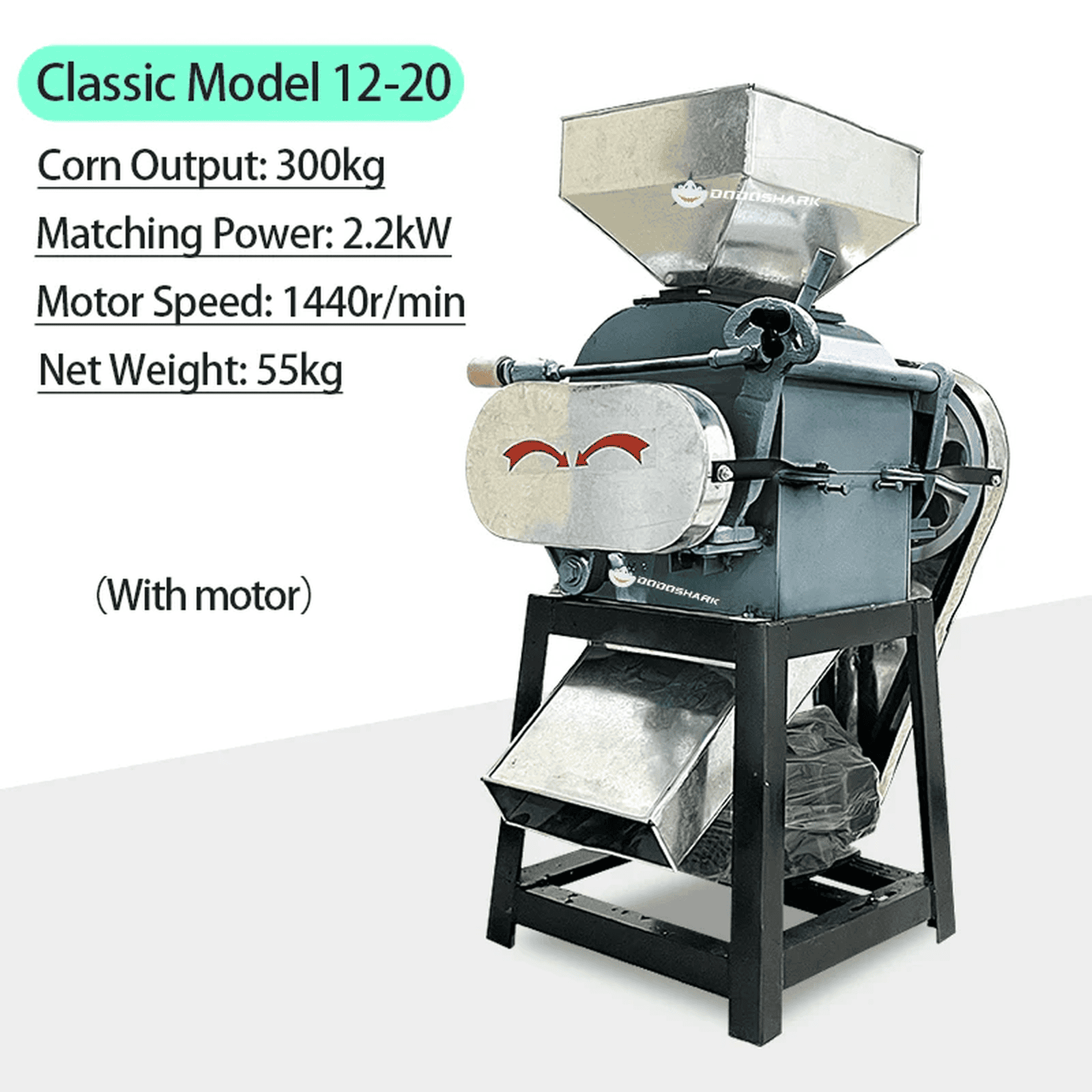 Dodoshark Commercial Double Roller Crusher | Grain Cracker for Corn, Peanuts, Sorghum, Soybeans (Farming & Food Processing) - Dodoshark