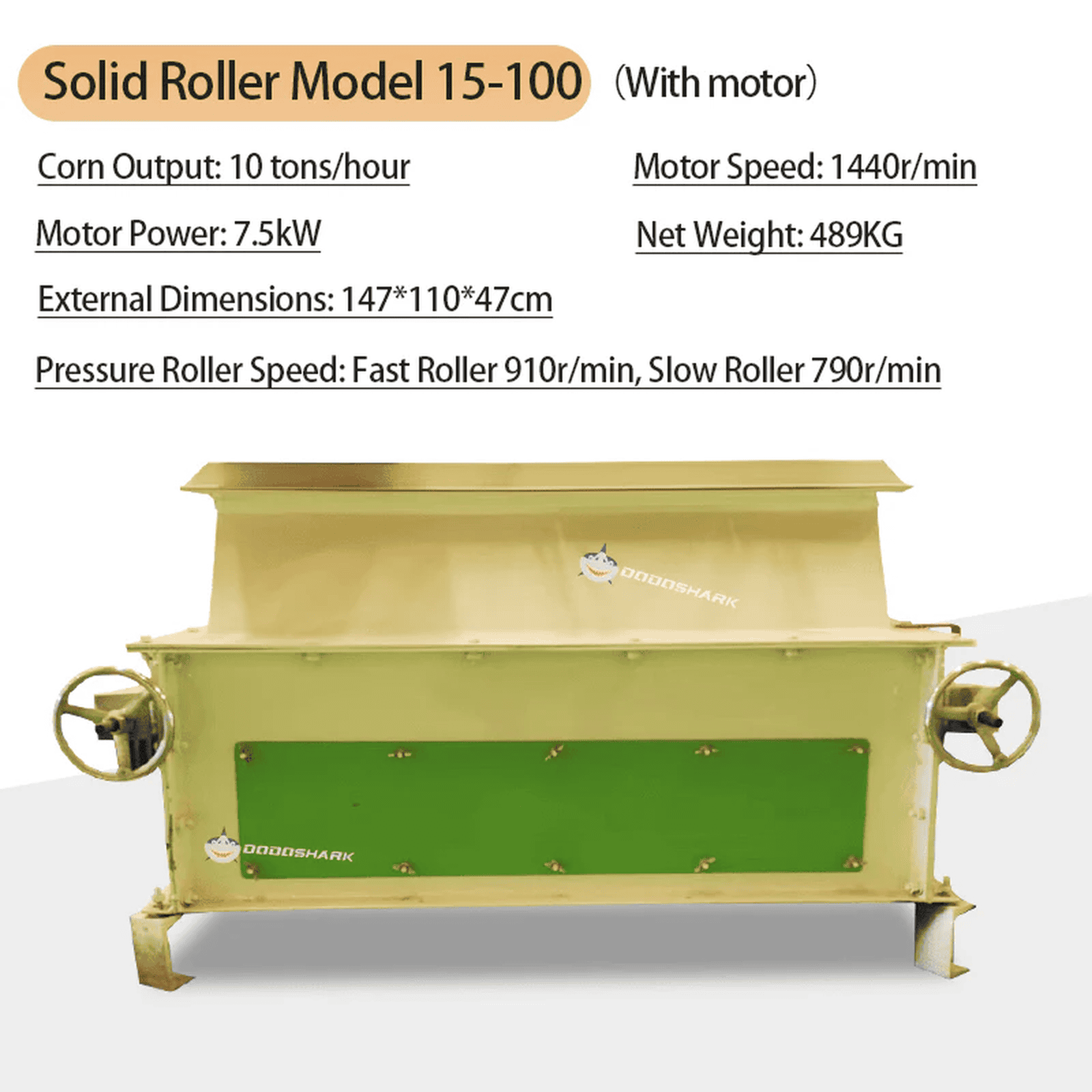 Dodoshark Commercial Double Roller Crusher | Grain Cracker for Corn, Peanuts, Sorghum, Soybeans (Farming & Food Processing) - Dodoshark