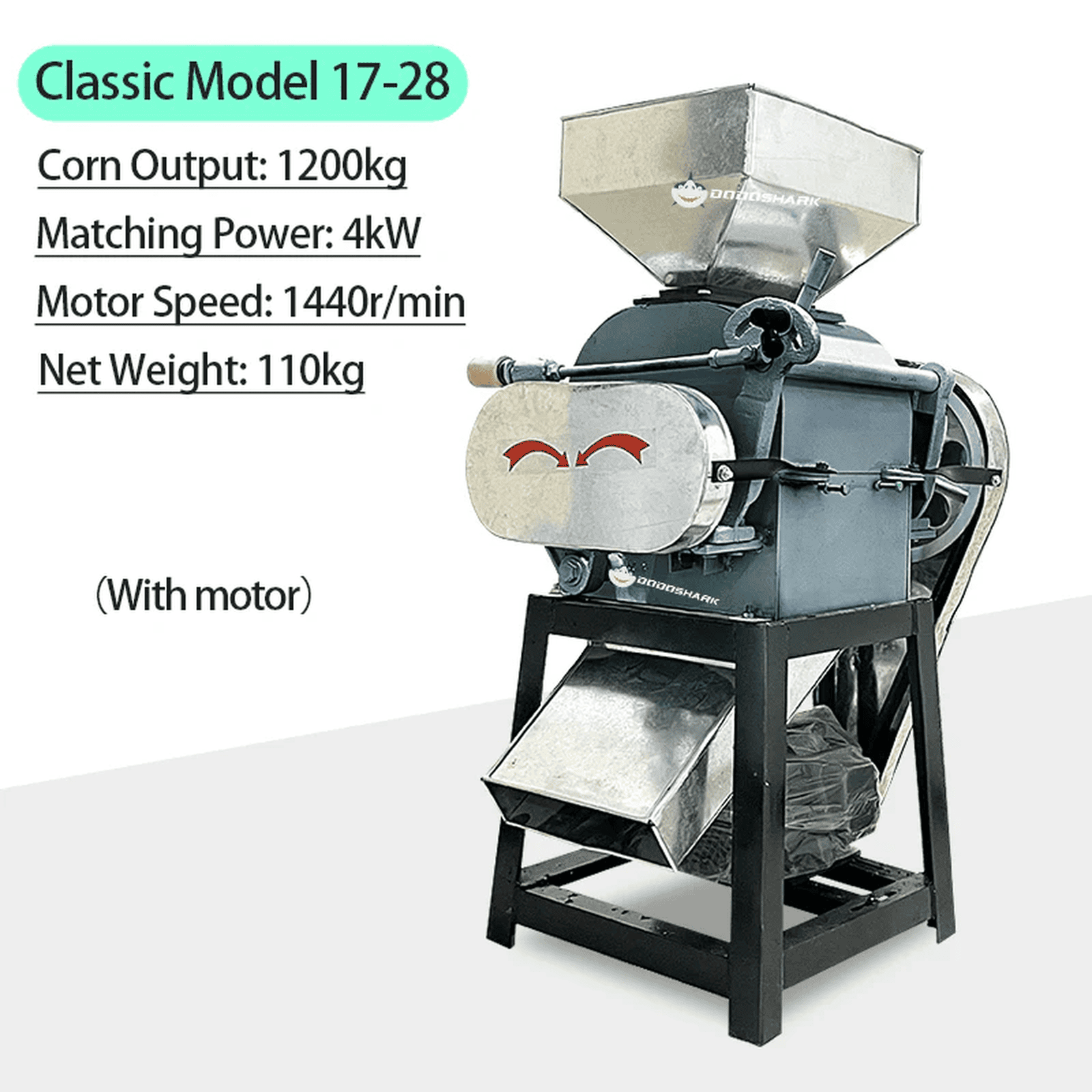 Dodoshark Commercial Double Roller Crusher | Grain Cracker for Corn, Peanuts, Sorghum, Soybeans (Farming & Food Processing) - Dodoshark