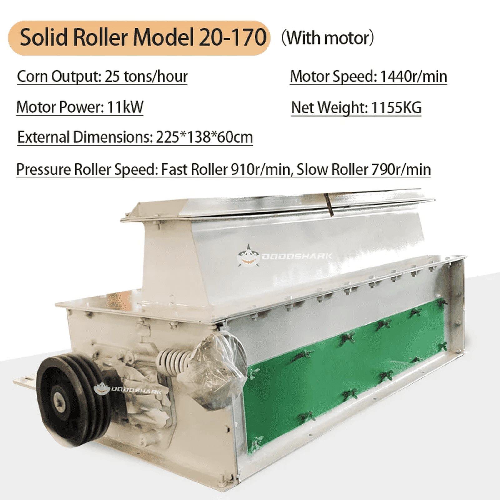 Dodoshark Commercial Double Roller Crusher | Grain Cracker for Corn, Peanuts, Sorghum, Soybeans (Farming & Food Processing) - Dodoshark