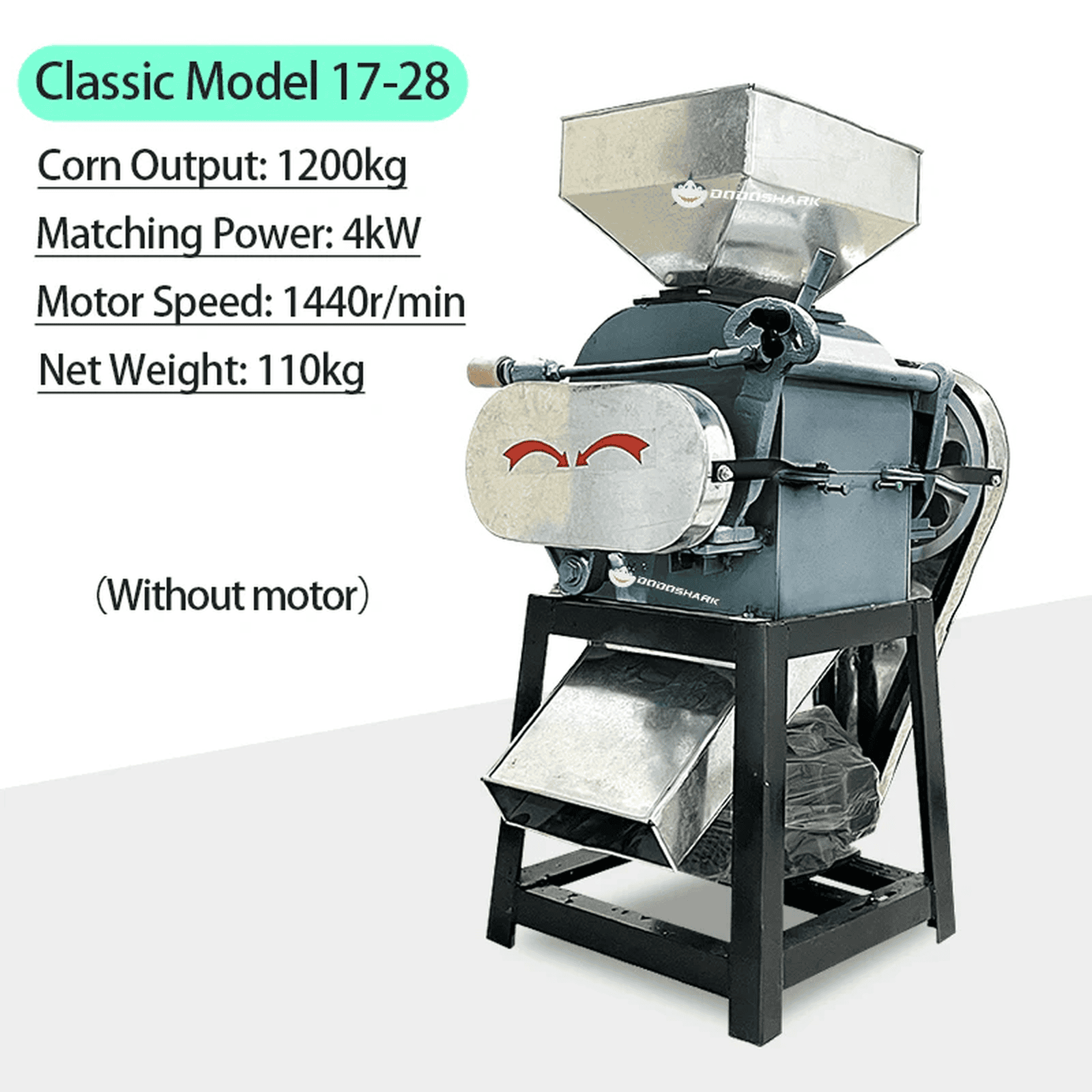 Dodoshark Commercial Double Roller Crusher | Grain Cracker for Corn, Peanuts, Sorghum, Soybeans (Farming & Food Processing) - Dodoshark