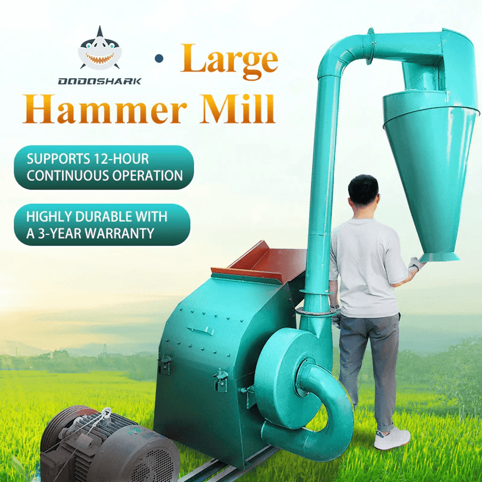 Dodoshark Industrial Hammer Mill | Commercial Grinder for Grains, Forage, Biomass - Dodoshark